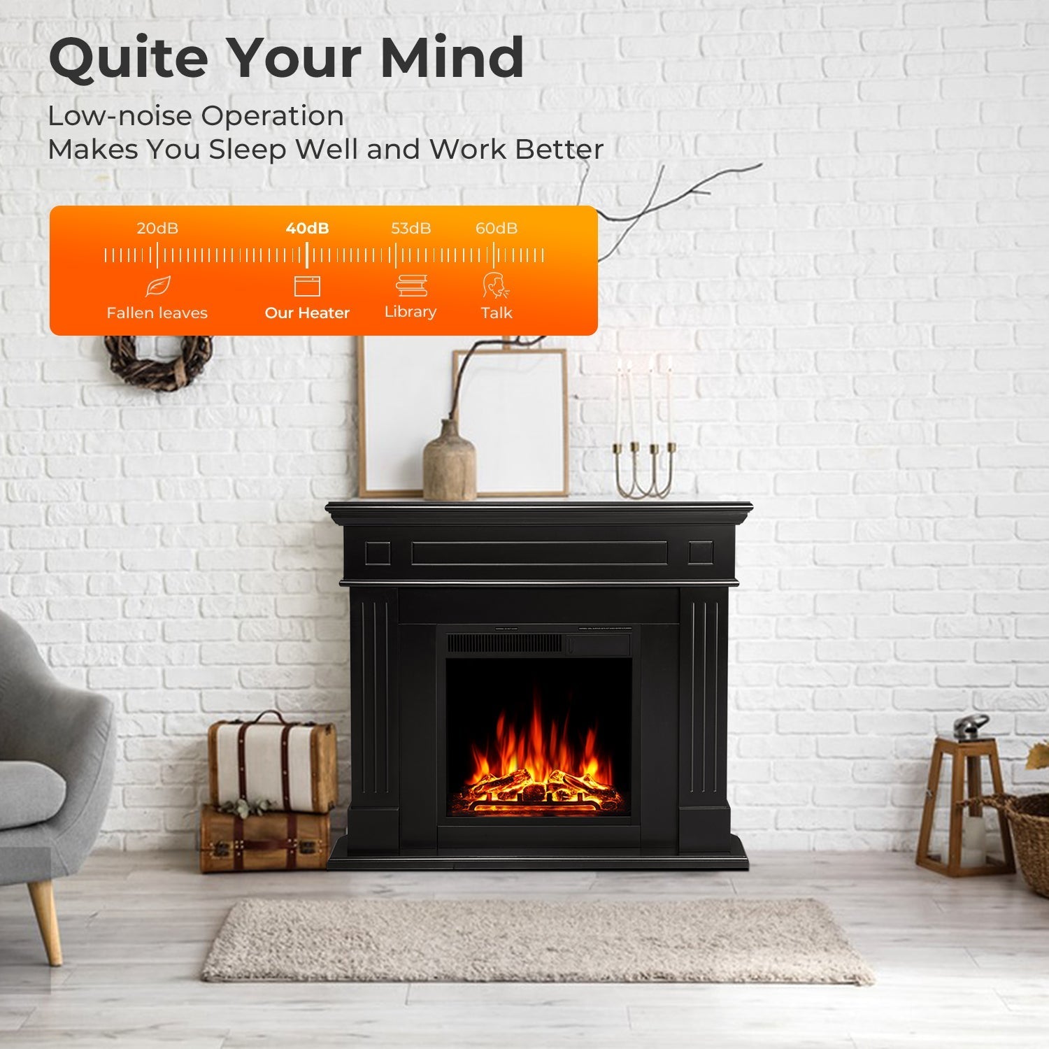 R.W.FLAME 43" Black 750-1500W Freestanding Wooden Corner Mantel and Electric Fireplace With Logs