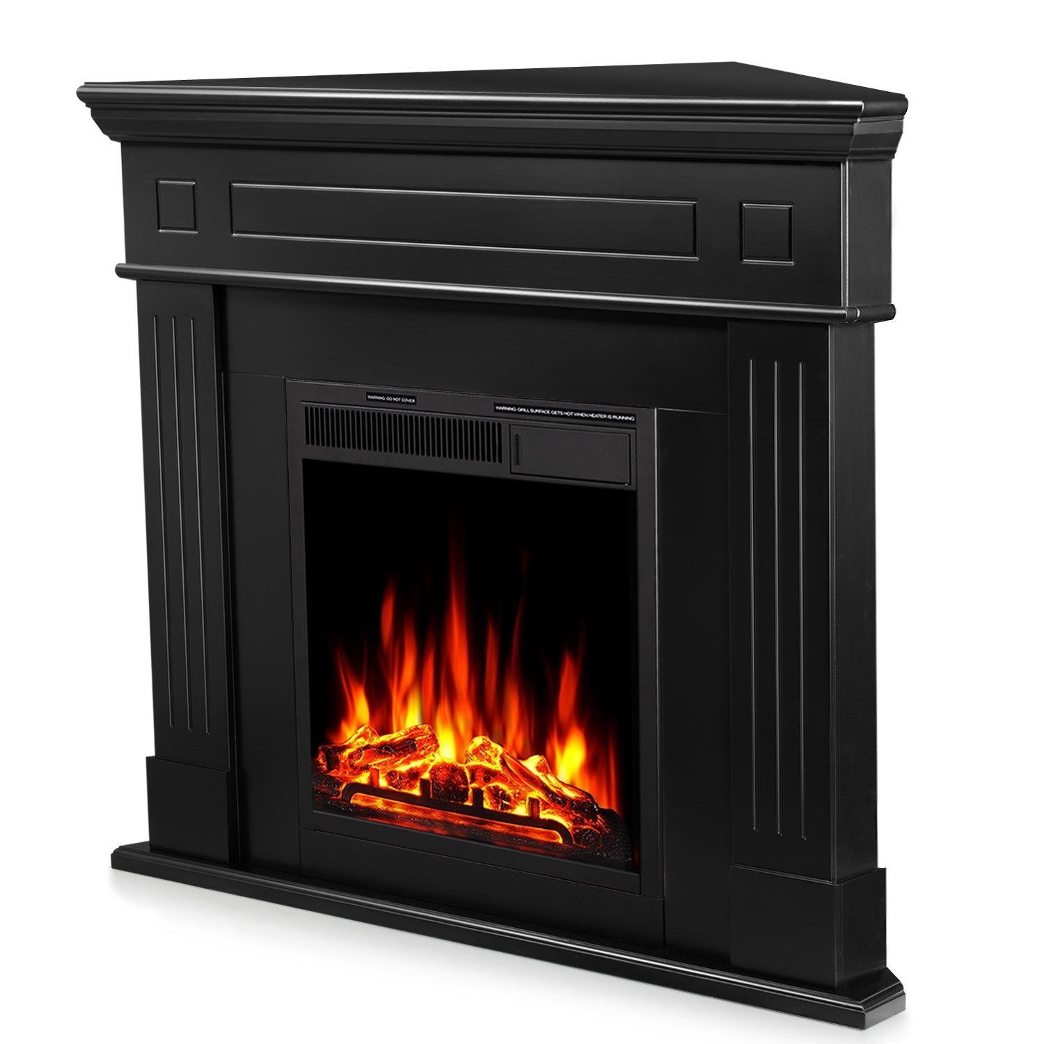 R.W.FLAME 43" Black 750-1500W Freestanding Wooden Corner Mantel and Electric Fireplace With Logs