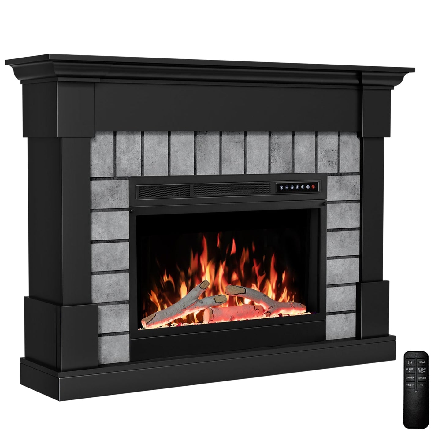 R.W.FLAME 50" Black Freestanding Wooden Mantel and Electric Fireplace With Adjustable Led Flame