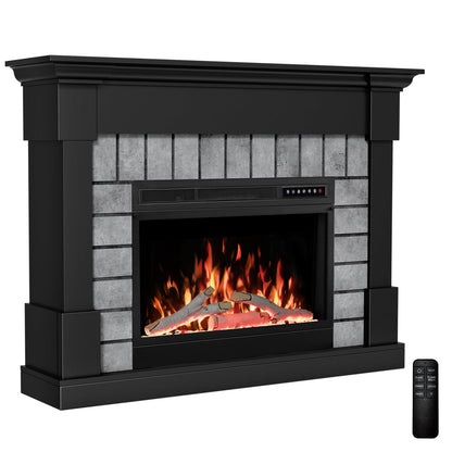 R.W.FLAME 50" Black Freestanding Wooden Mantel and Electric Fireplace With Adjustable Led Flame
