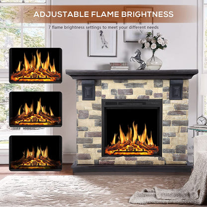 R.W.FLAME 50" Freestanding Stone Mantel Package With Electric Fireplace Heater, Remote Control and TV Stand