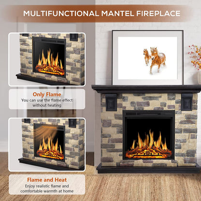 R.W.FLAME 50" Freestanding Stone Mantel Package With Electric Fireplace Heater, Remote Control and TV Stand