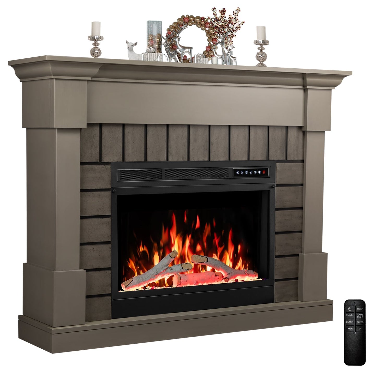 R.W.FLAME 50" Gray Freestanding Wooden Mantel and Electric Fireplace With Adjustable Led Flame