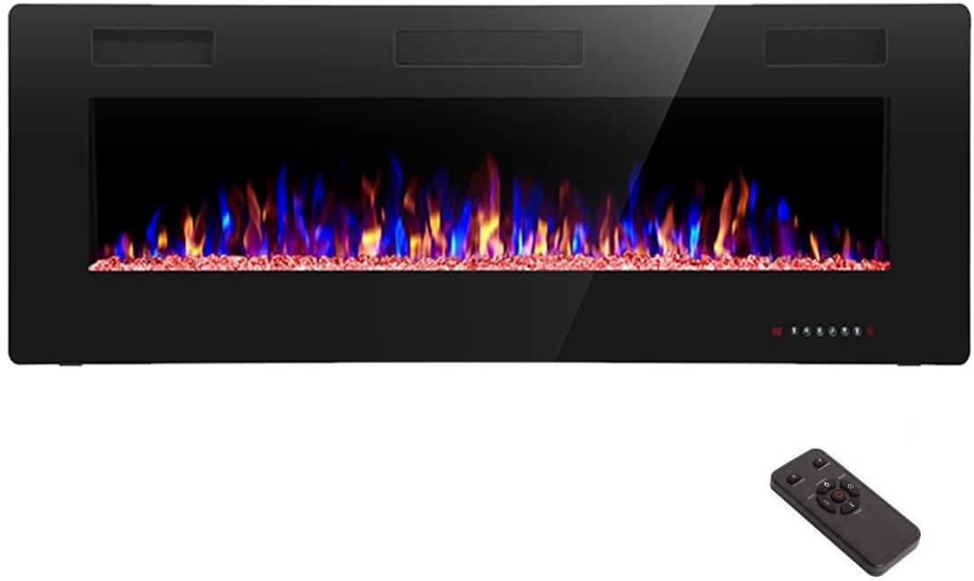 R.W.FLAME 60" 750-1500W Recessed and Wall-Mounted Electric Fireplace