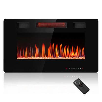R.W.FLAME C3 Series 30" Black Ultra-Thin Recessed Wall-Mounted Electric Fireplace