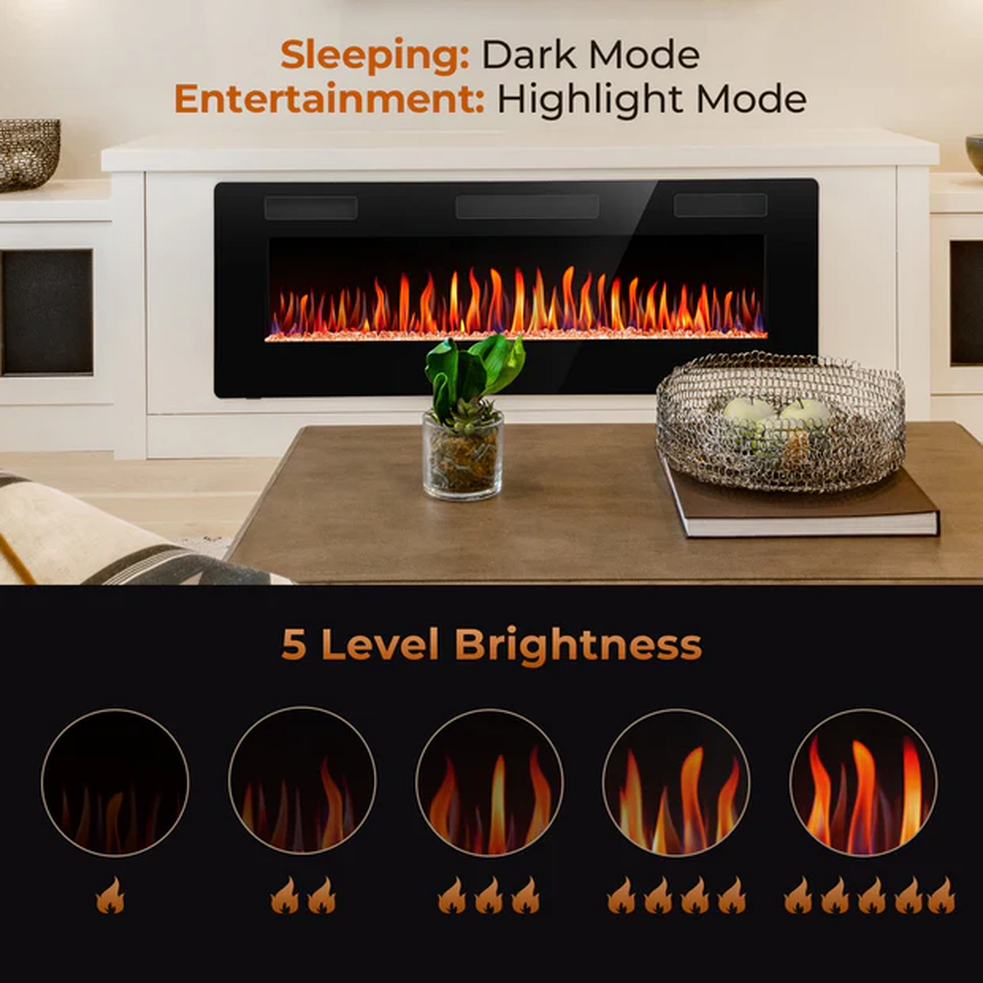 R.W.FLAME C3 Series 36" Black Ultra-Thin Recessed Wall-Mounted Electric Fireplace