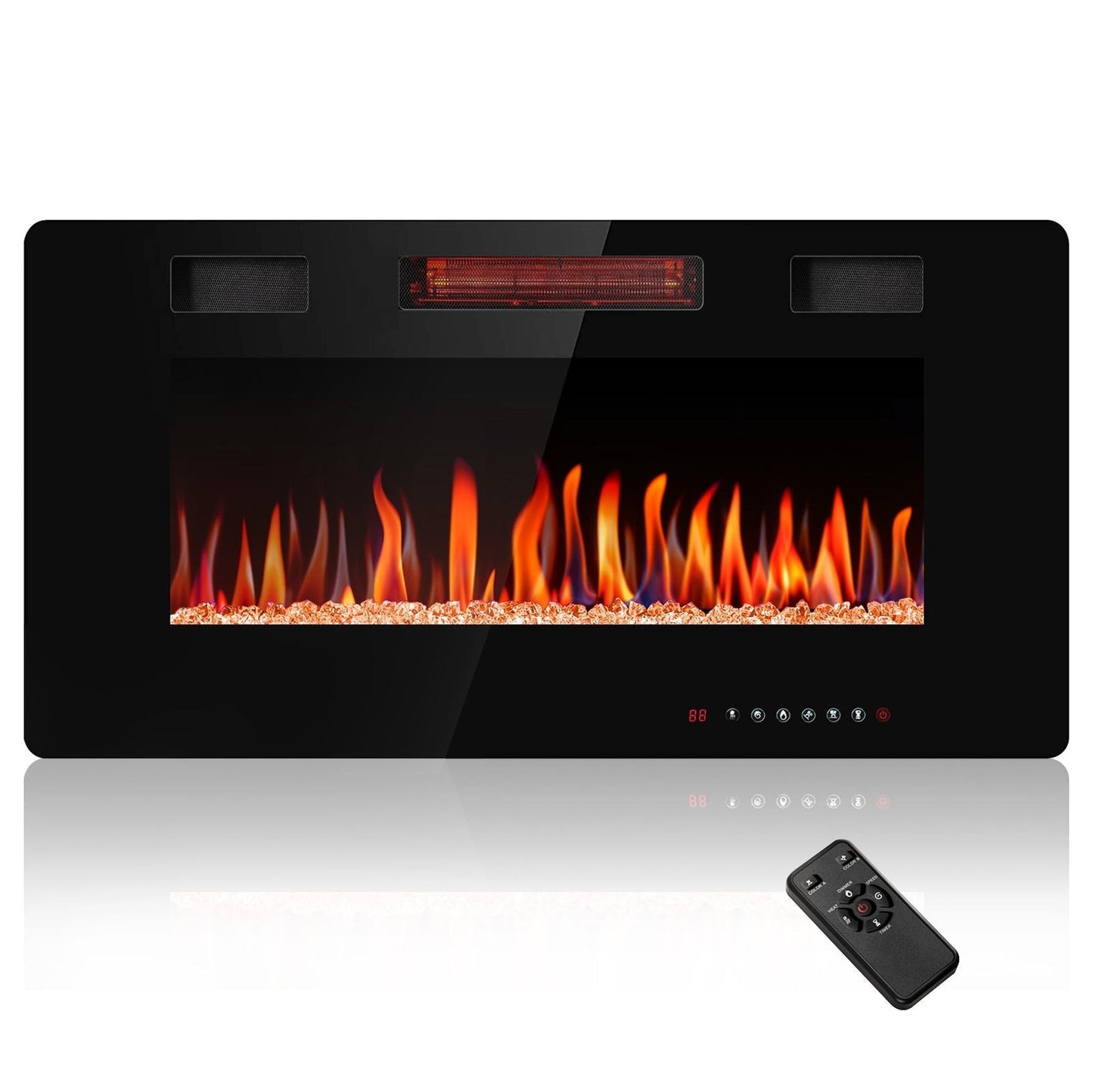 R.W.FLAME C3 Series 36" Black Ultra-Thin Recessed Wall-Mounted Electric Fireplace