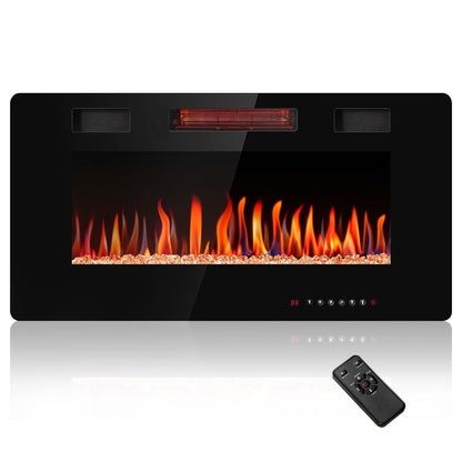 R.W.FLAME C3 Series 36" Black Ultra-Thin Recessed Wall-Mounted Electric Fireplace