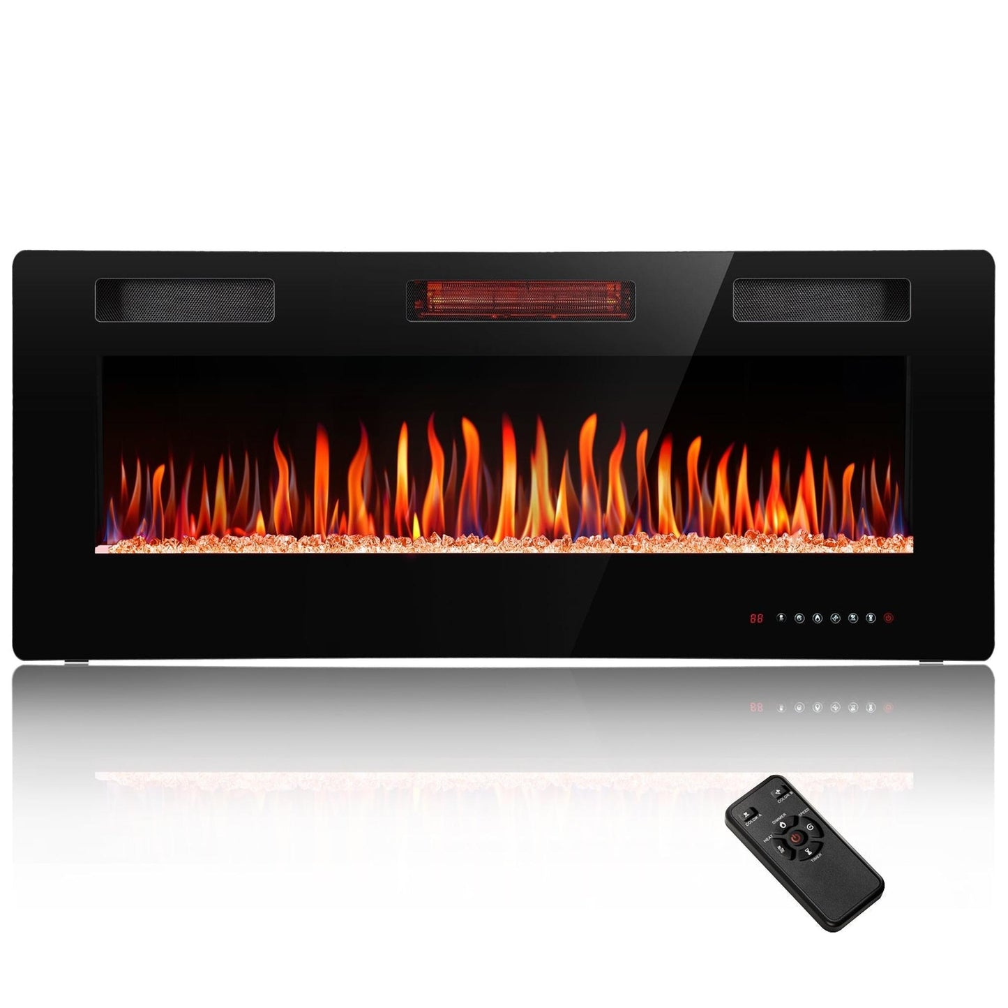 R.W.FLAME C3 Series 50" Black Ultra-Thin Recessed Wall-Mounted Electric Fireplace
