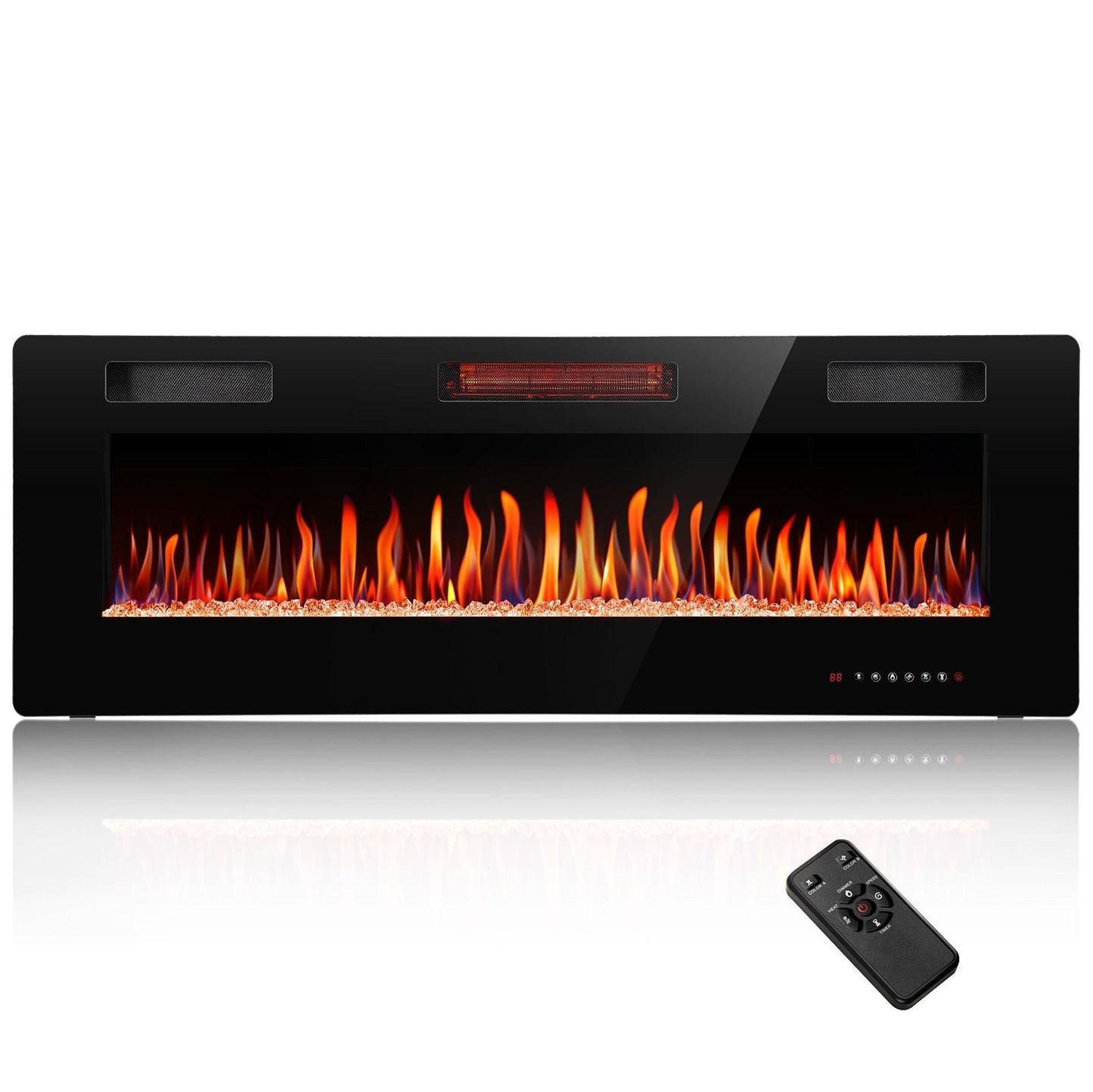 R.W.FLAME C3 Series 60" Black Ultra-Thin Recessed Wall-Mounted Electric Fireplace