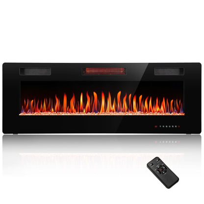 R.W.FLAME C3 Series 60" Black Ultra-Thin Recessed Wall-Mounted Electric Fireplace