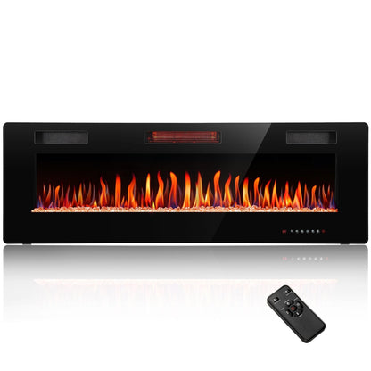 R.W.FLAME C3 Series 68" Black Ultra-Thin Recessed Wall-Mounted Electric Fireplace