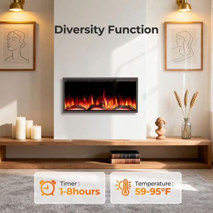 R.W.FLAME C4 Series 36" Black Recessed Wall-Mounted Alexa/WiFi Enabled Smart Electric Fireplace