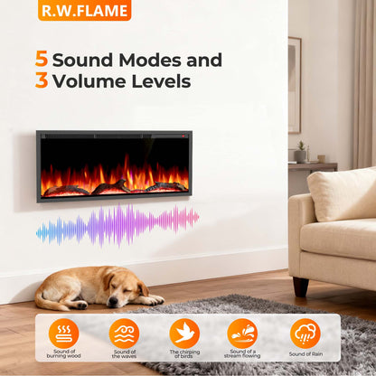 R.W.FLAME C4 Series 36" Black Recessed Wall-Mounted Alexa/WiFi Enabled Smart Electric Fireplace