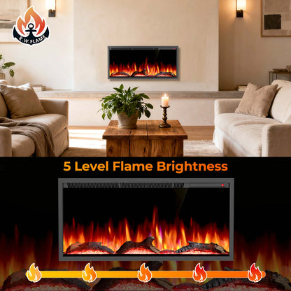 R.W.FLAME C4 Series 36" Black Recessed Wall-Mounted Alexa/WiFi Enabled Smart Electric Fireplace