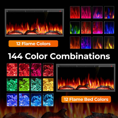 R.W.FLAME C4 Series 36" Black Recessed Wall-Mounted Alexa/WiFi Enabled Smart Electric Fireplace