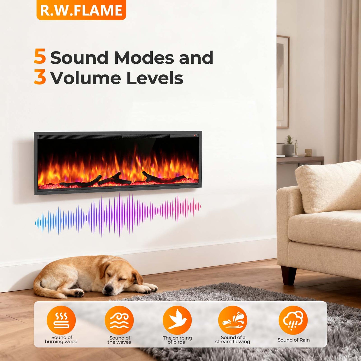 R.W.FLAME C4 Series 50" Black Recessed Wall-Mounted Alexa/WiFi Enabled Smart Electric Fireplace