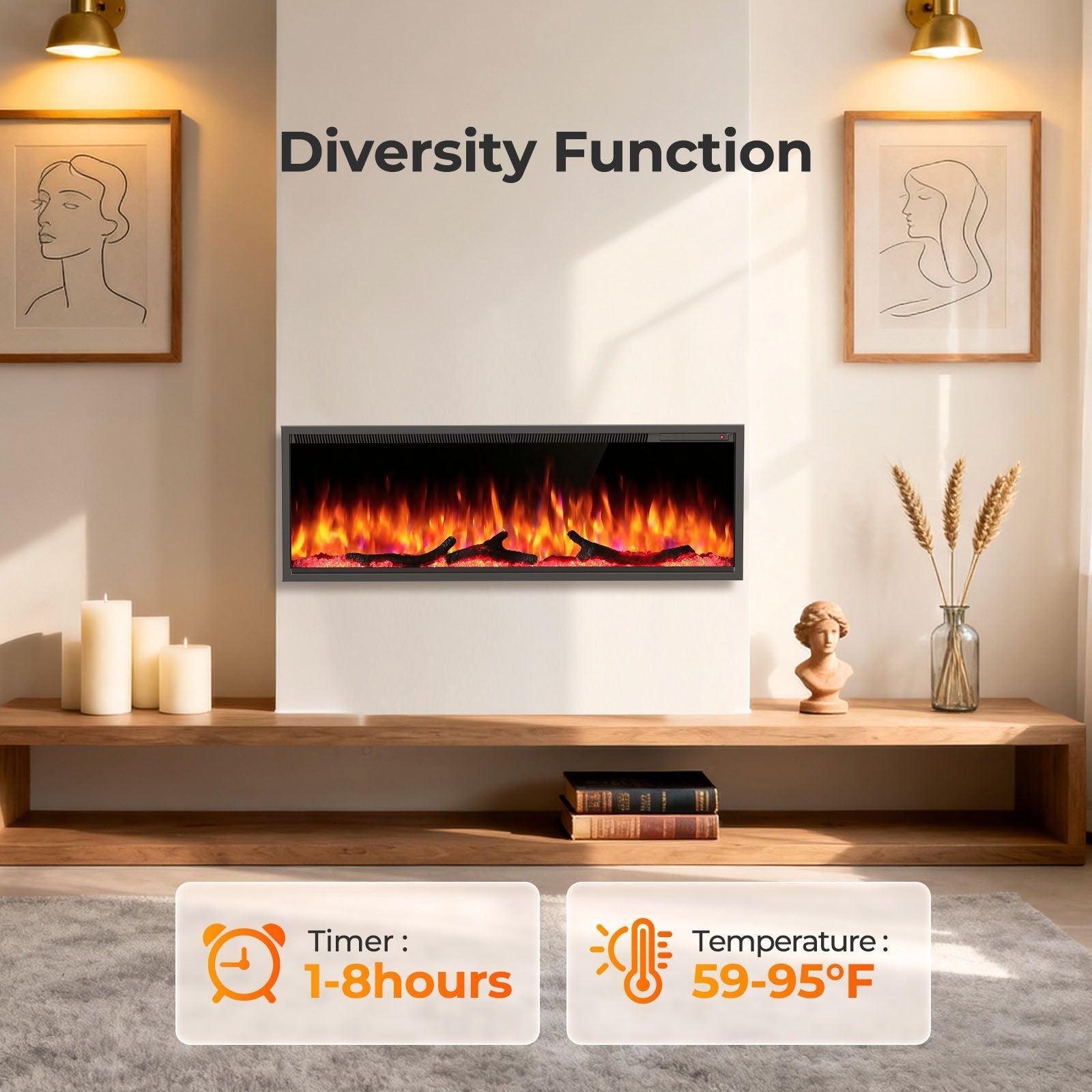 R.W.FLAME C4 Series 50" Black Recessed Wall-Mounted Alexa/WiFi Enabled Smart Electric Fireplace