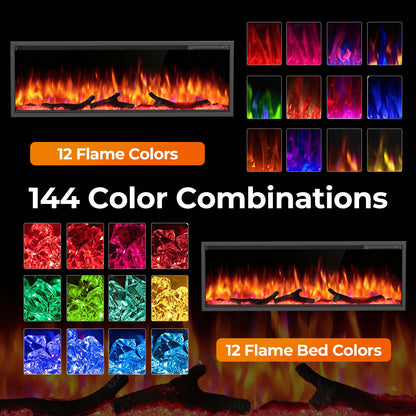 R.W.FLAME C4 Series 50" Black Recessed Wall-Mounted Alexa/WiFi Enabled Smart Electric Fireplace