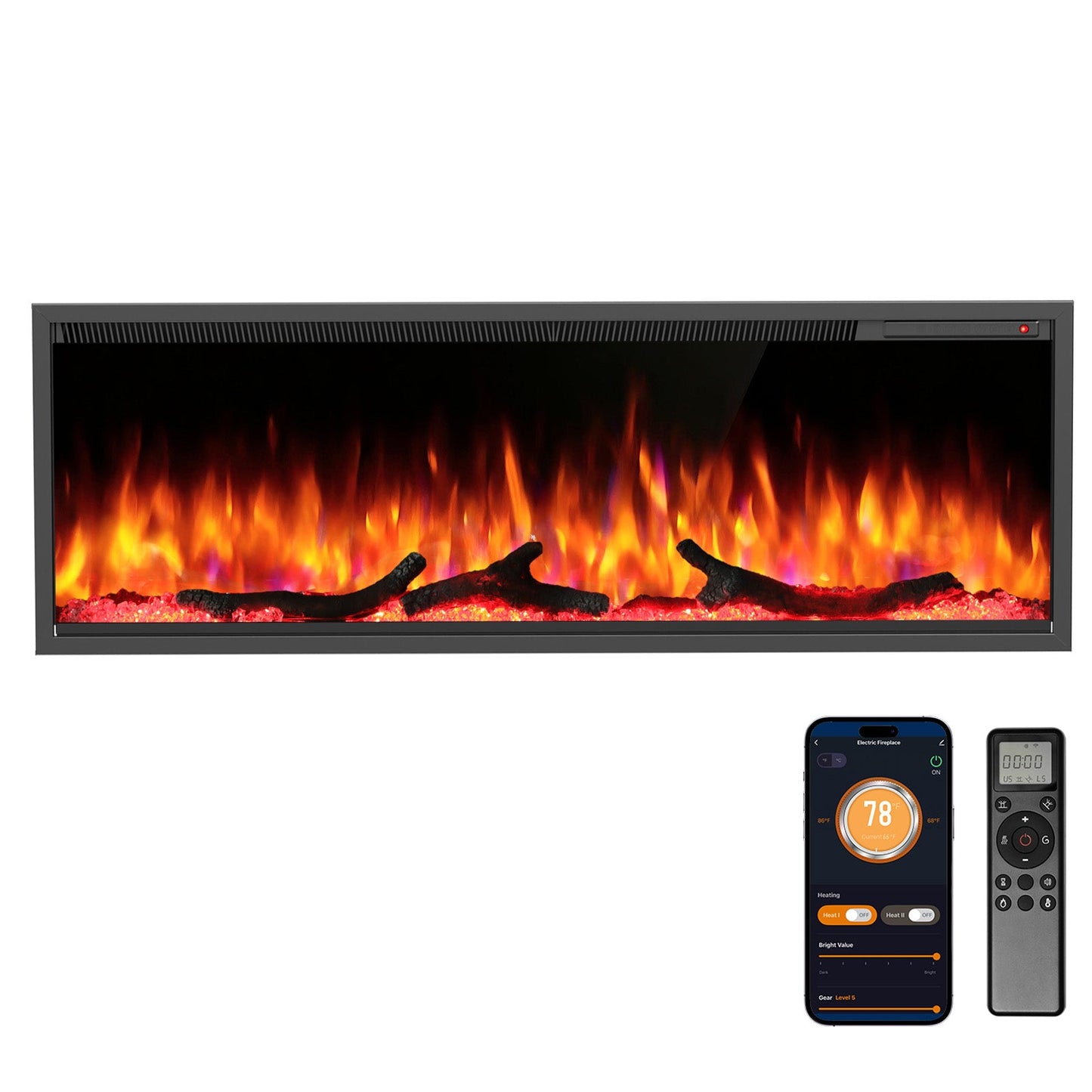 R.W.FLAME C4 Series 50" Black Recessed Wall-Mounted Alexa/WiFi Enabled Smart Electric Fireplace
