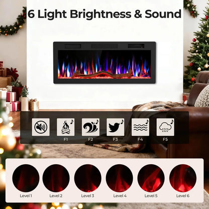 R.W.FLAME C6 Series 42" Black Recessed Wall-Mounted Alexa/WiFi Enabled APP Control Smart Electric Fireplace