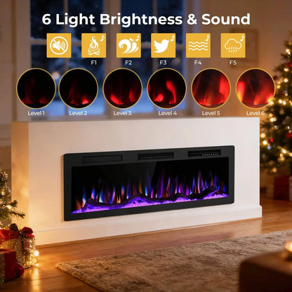 R.W.FLAME C6 Series 50" Black Recessed Wall-Mounted Alexa/WiFi Enabled APP Control Smart Electric Fireplace