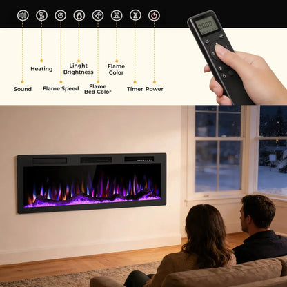 R.W.FLAME C6 Series 50" Black Recessed Wall-Mounted Alexa/WiFi Enabled APP Control Smart Electric Fireplace