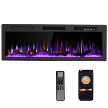 R.W.FLAME C6 Series 50" Black Recessed Wall-Mounted Alexa/WiFi Enabled APP Control Smart Electric Fireplace