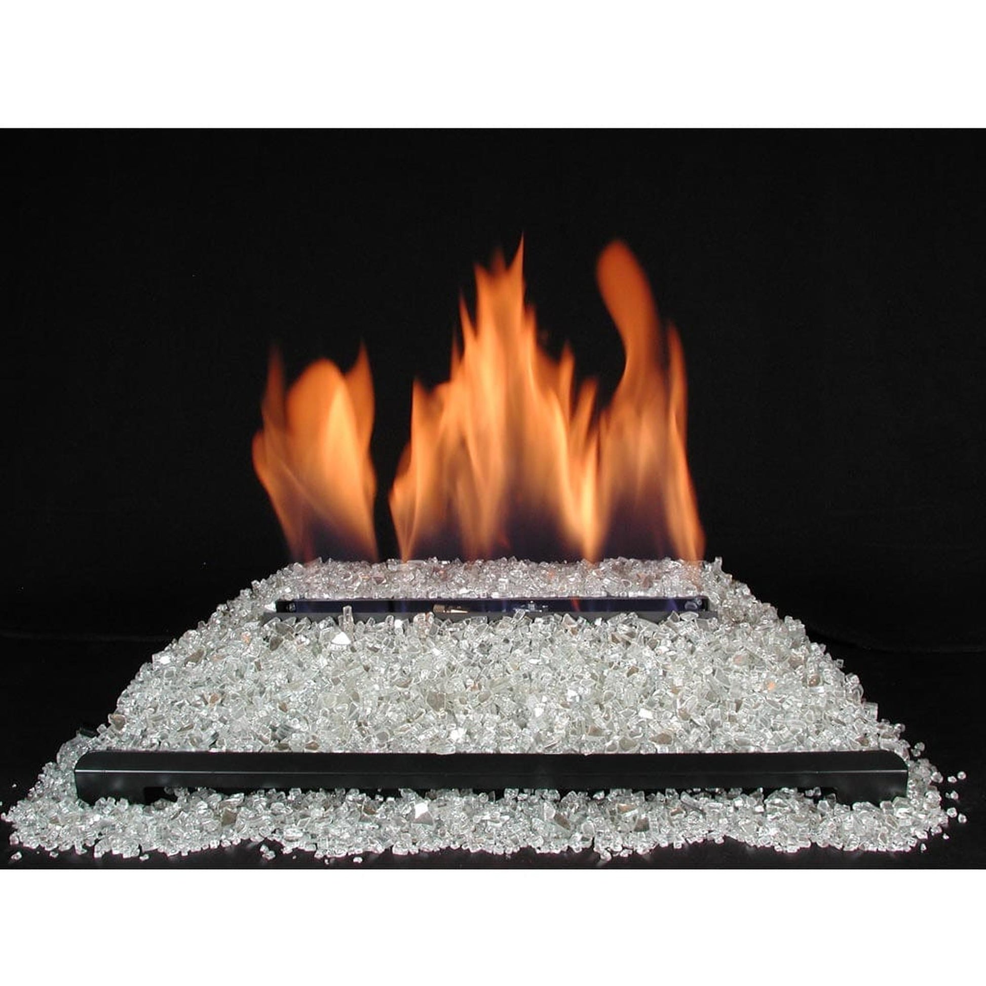 Rasmussen 24" to 30" Platinum Reflective Glass FireGlitter Set with Variable Remote Standing Pilot in Valve Vanisher - Natural Gas