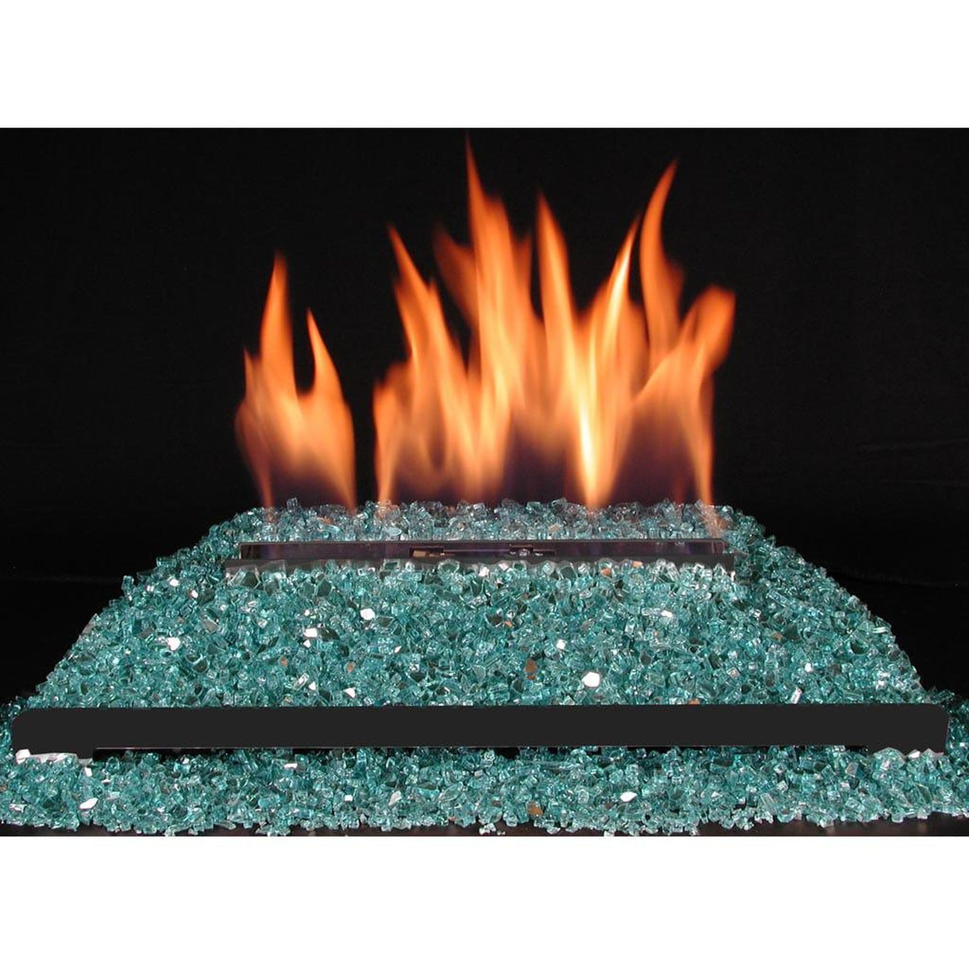 Rasmussen 30" to 42" Blue-Green Reflective Glass FireGlitter Set with Variable Remote Standing Pilot in Valve Vanisher - Propane