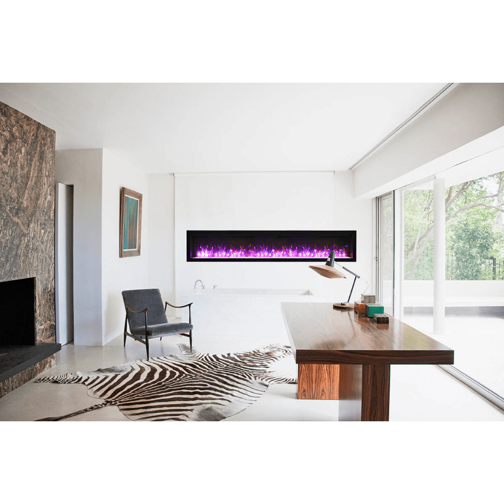 Remii by Amantii 100" WM-B Series Electric Fireplace with Glass and Black Steel Surround