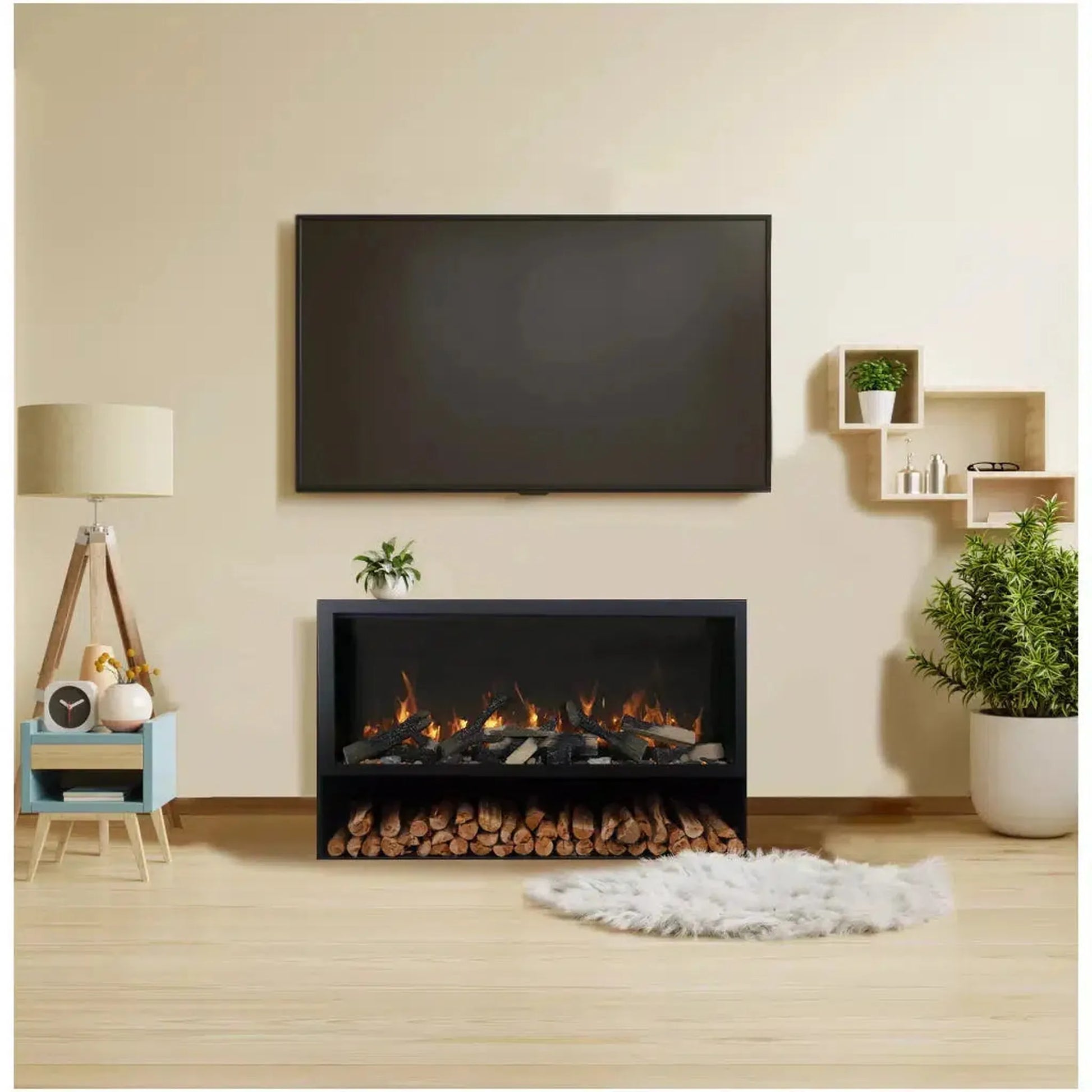 Remii by Amantii Black Contemporary Pedestal Display With Storage Compartment for 30" Classic Traditional Electric Fireplace