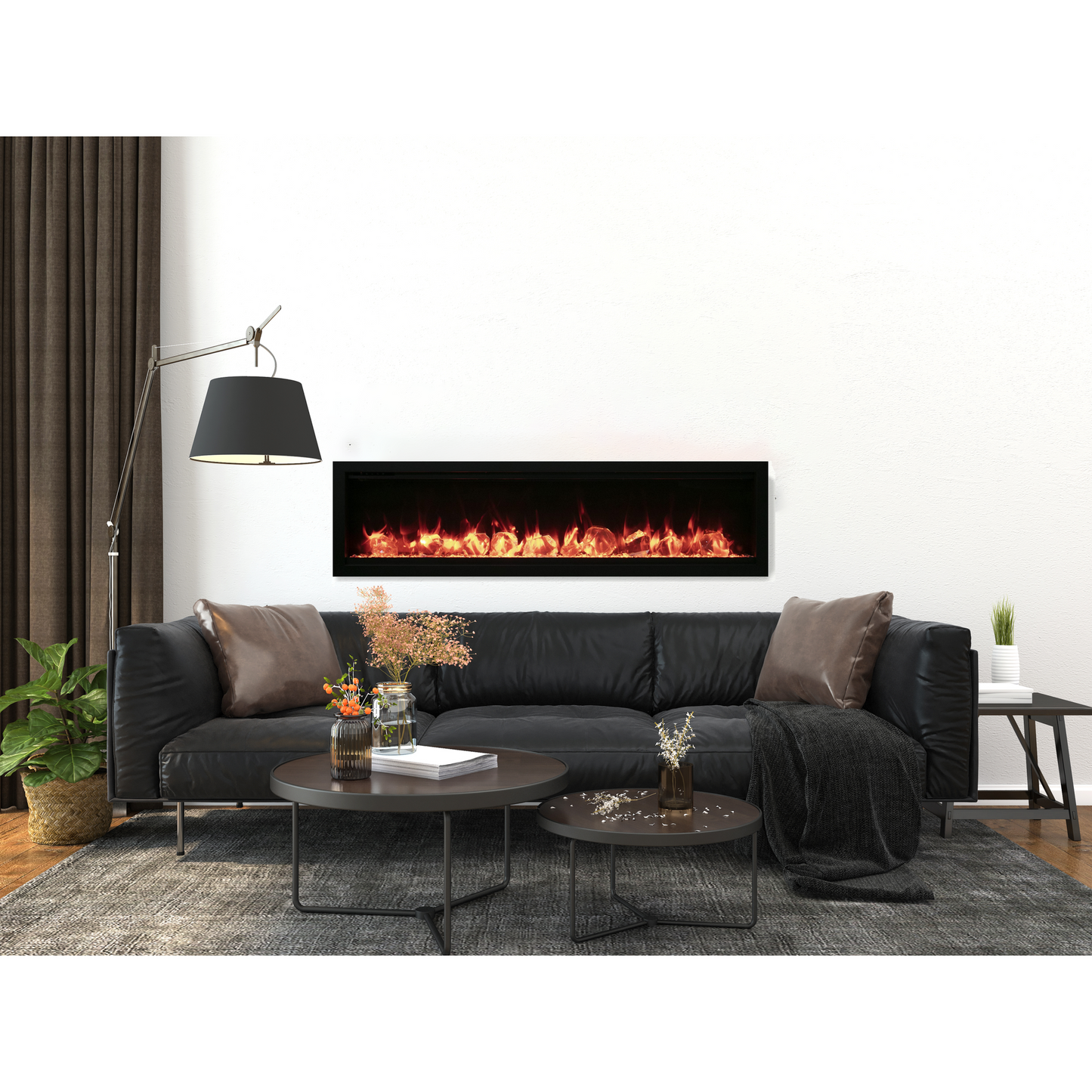 Remii by Amantii Extra Slim Series 55" Built-in Electric Fireplace With Black Steel Surround