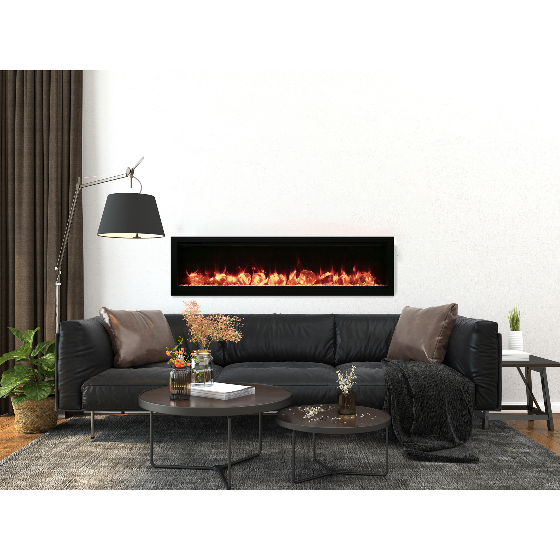 Remii by Amantii Extra Slim Series 55" Built-in Electric Fireplace With Black Steel Surround