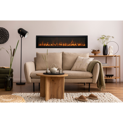 Remii by Amantii Extra Slim Series 55" Built-in Electric Fireplace With Black Steel Surround