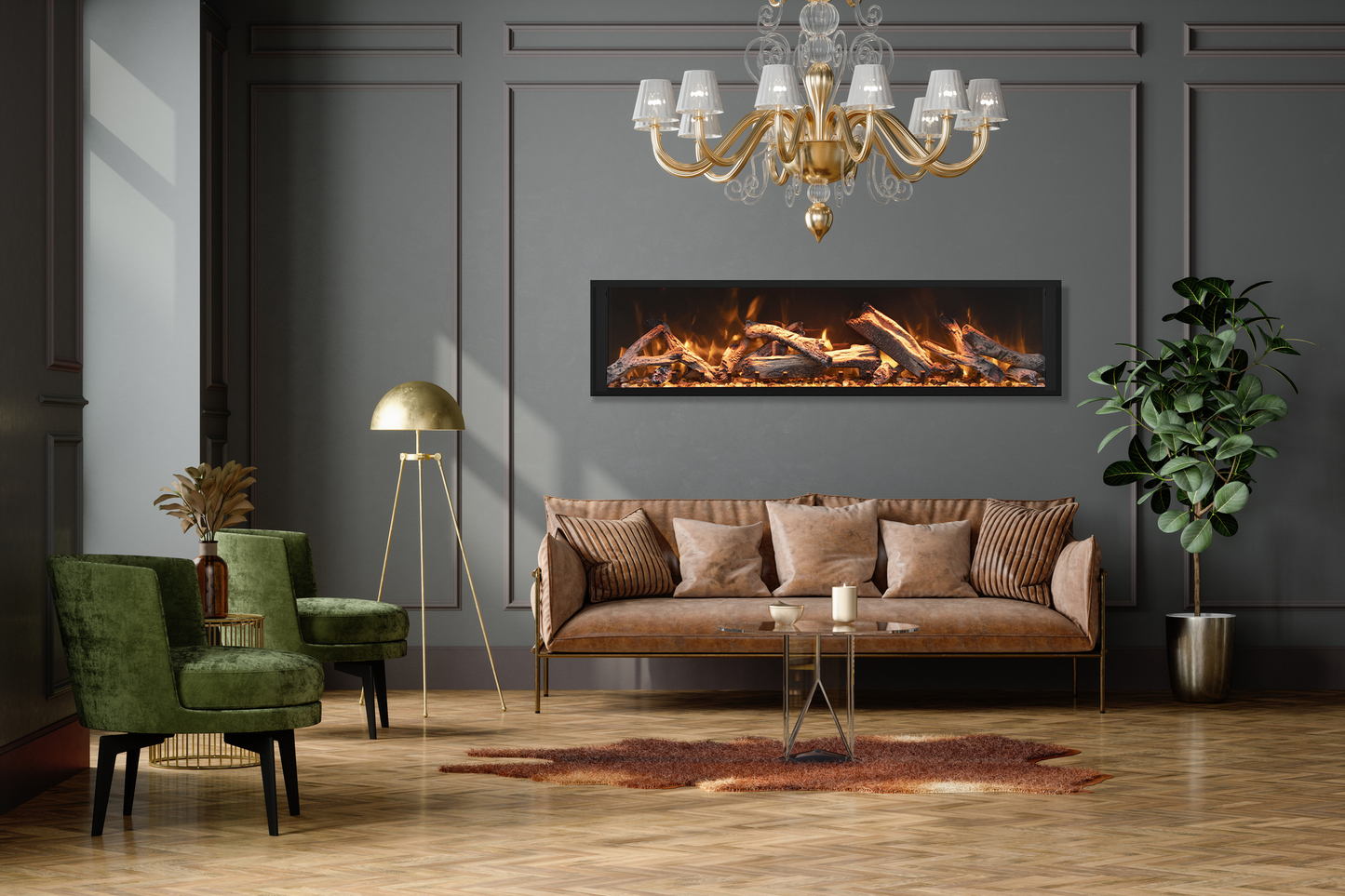 Remii by Amantii Extra Tall Series 55" Built-in Electric Fireplace With Black Steel Surround