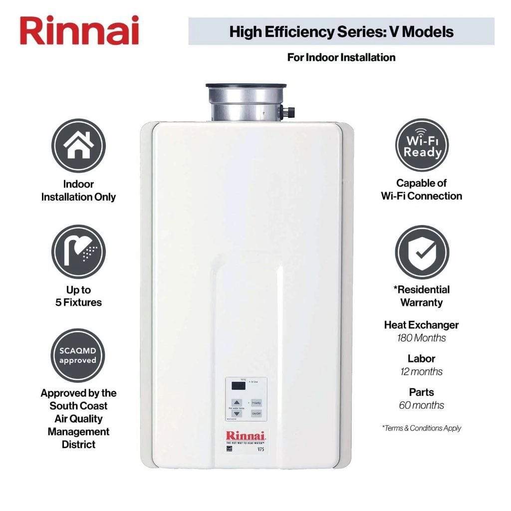 Rinnai HE Series 14" 150K BTU 6.5 GPM Indoor Non-Condensing Natural Gas Tankless Water Heater