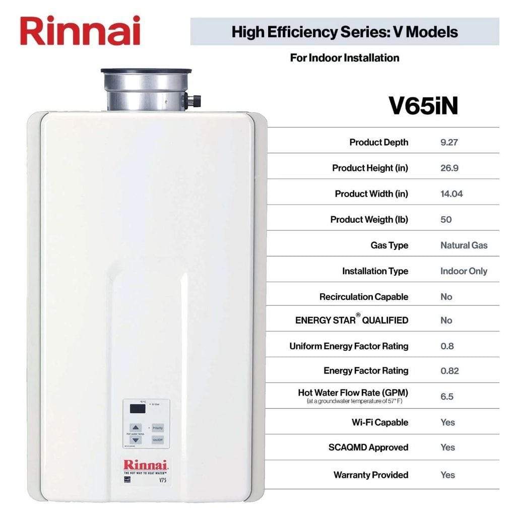 Rinnai HE Series 14" 180K BTU 7.5 GPM Non-Condensing Gas Tankless Water Heater
