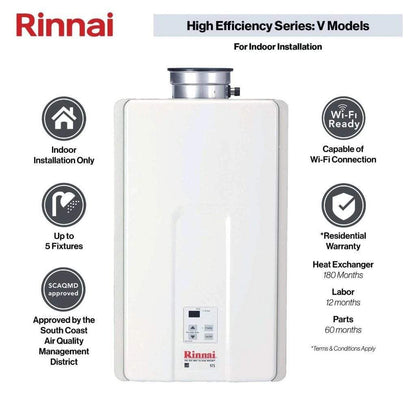 Rinnai HE Series 14" 192K BTU 9.8 GPM Indoor Non-Condensing Natural Gas Tankless Water Heater