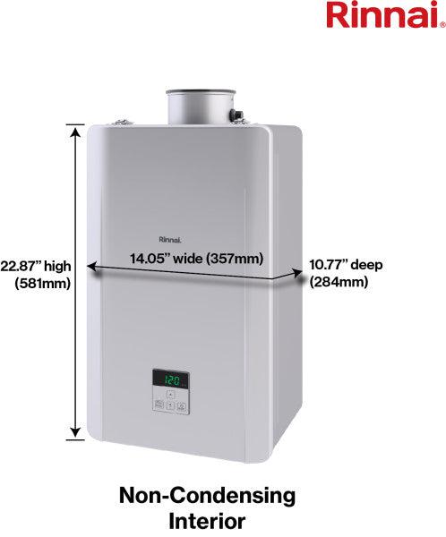Rinnai RE Series 27" 180K BTU Indoor Non-Condensing Propane Gas Tankless Water Heater