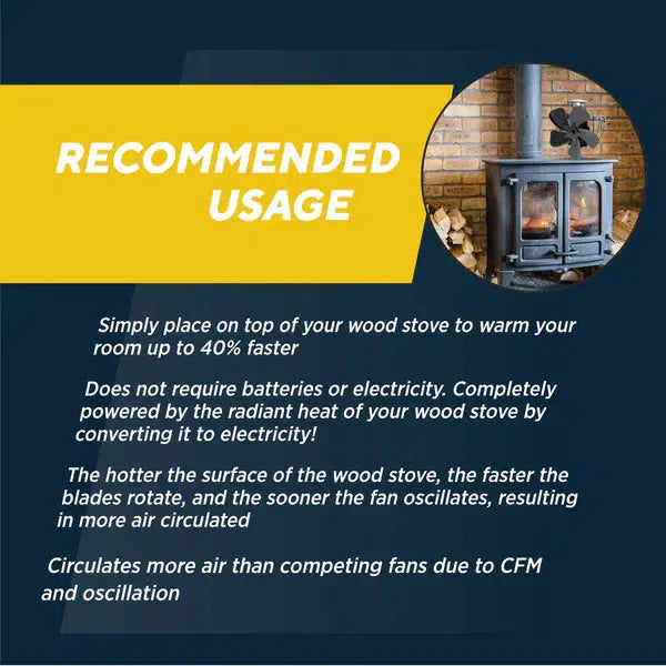 Rutland 220 CFM 5-Blade Heat-Powered Oscillating Wood Stove Fan