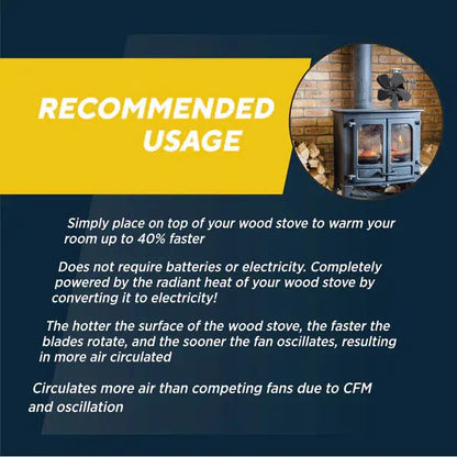 Rutland 220 CFM 5-Blade Heat-Powered Oscillating Wood Stove Fan