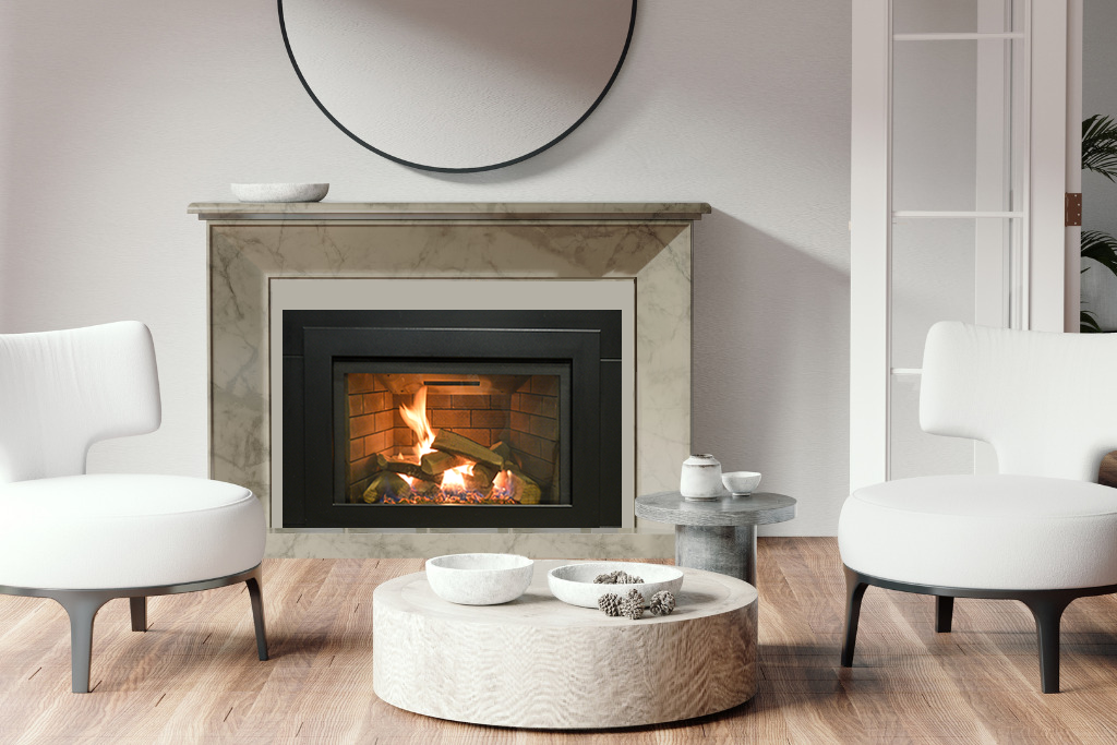 Sierra Flame by Amantii Abbot 30" Direct Vent Propane Gas Fireplace Insert With Ceramic Brick Panles & Log Set