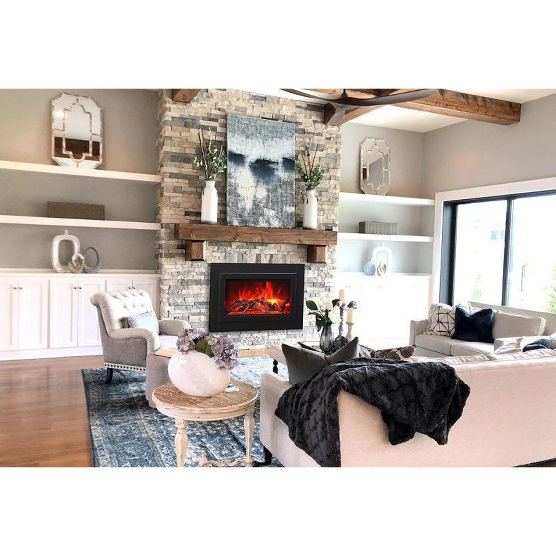 Sierra Flame by Amantii Insert Series 34" Electric Fireplace Insert With Black Steel Surround