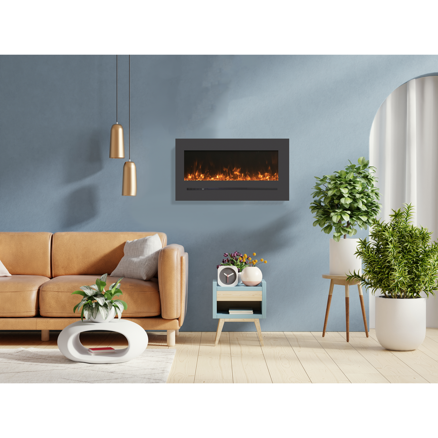 Sierra Flame by Amantii Wall Mount/Flush Mount 26" Electric Fireplace With Deep Charcoal Colored Steel Surround and Glass Media