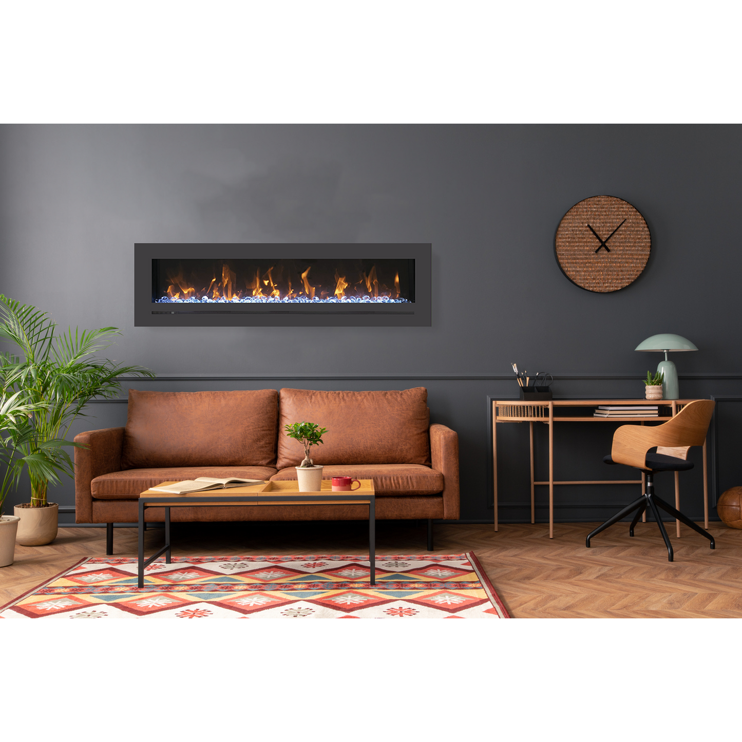 Sierra Flame by Amantii Wall Mount/Flush Mount 26" Electric Fireplace With Deep Charcoal Colored Steel Surround and Glass Media