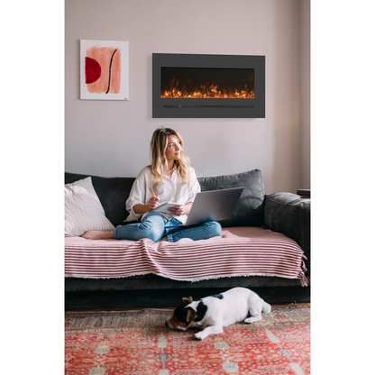 Sierra Flame by Amantii Wall Mount/Flush Mount 26" Electric Fireplace With Deep Charcoal Colored Steel Surround and Glass Media
