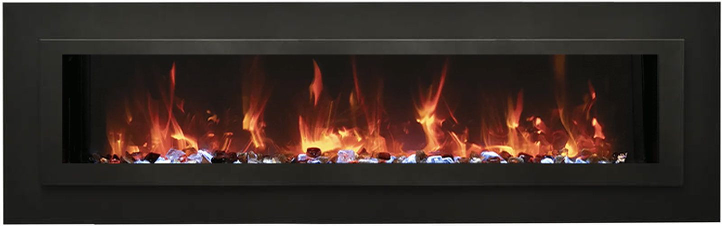Sierra Flame by Amantii Wall Mount/Flush Mount 88" Electric Fireplace With Deep Charcoal Colored Steel Surround and Glass Media