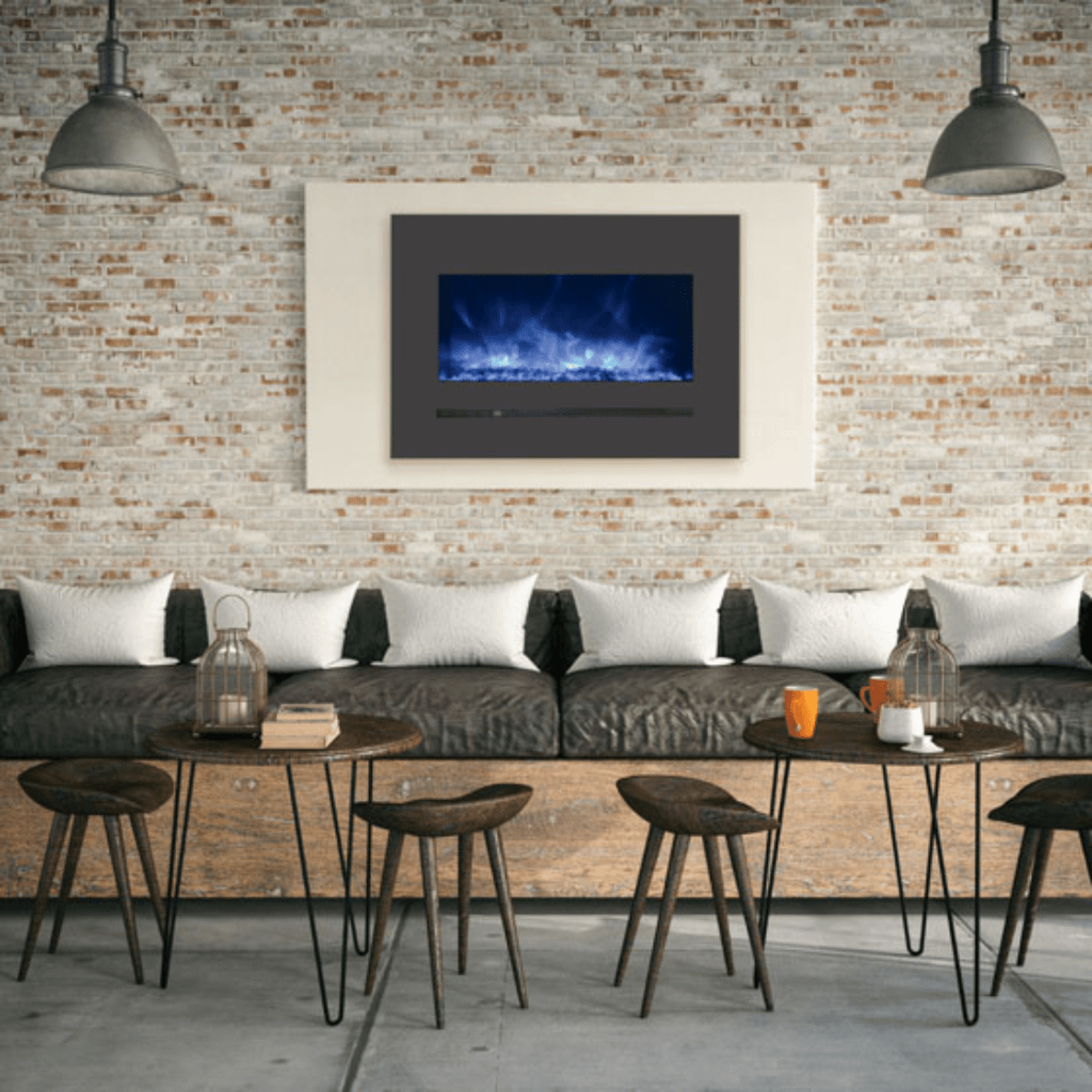 Sierra Flame by Amantii Wall Mount/Flush Mount 88" Electric Fireplace With Deep Charcoal Colored Steel Surround and Glass Media