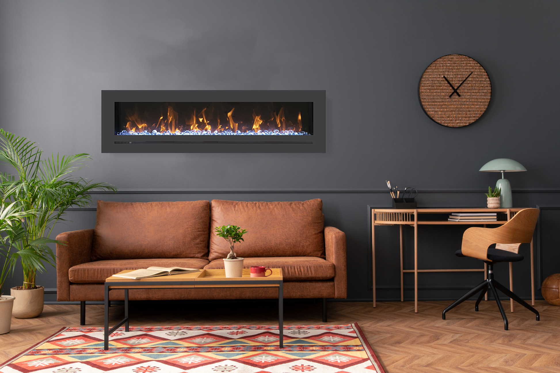 Sierra Flame by Amantii 26" Wall Mount/Flush Mount Electric Fireplace With Deep Charcoal Colored Steel Surround and Glass Media